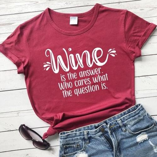 Wine is answer wine lover women fashion pure cotton slogan quote graphic bar funny young hipster t shirt girl gift tees cute top