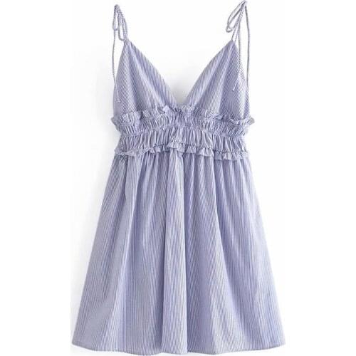 Za Black Short Summer Dress Women Backless Mini Slip Dress Woman 2021 Bow Straps Elastic Ruched Ruffle Sexy Party Dresses