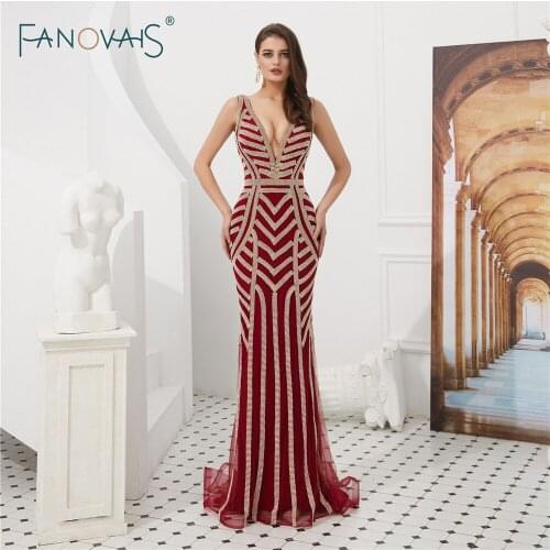 Sexy Evening Dresses Long 2018 V-Neck Mermaid Evening Gown Luxury Beaded Prom Dress Evening Party Gown Robe de Soiree NS11