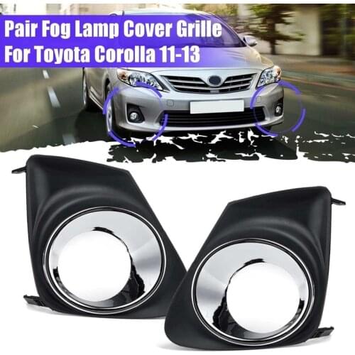 1 Pair Black & Chrome Front Bumper Fog Lamp Covers Trim Bezel with Hole Replacement for Toyota Corolla 2011-2013