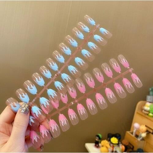 24 Pcs Flame Fake Nails with Designs Nail Extra Long Coffin Ballerina Detachable Full Cover Fake Nails Wedding Party Decoration