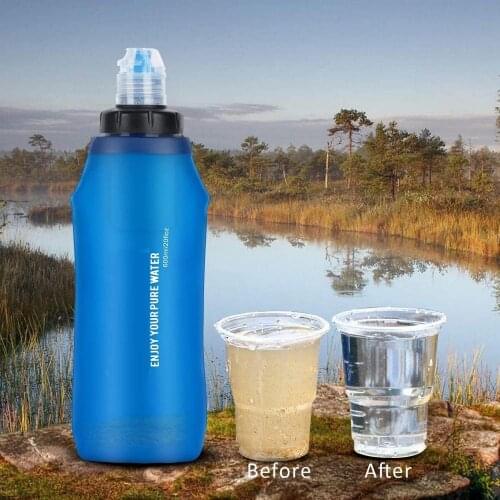 600ml Water Filter Bottle Medical Grade TPU Water Purifier Folding Outdoor Filtered Water Bag for Camping Hiking Cycling Sport
