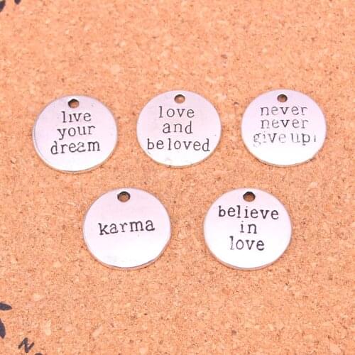 8Pcs 20mm Metal Alloy plates live laugh love Charms Pendant Jewelry making for necklace