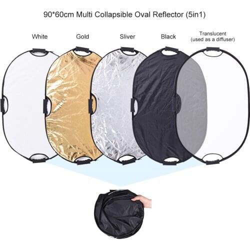 Andoer 90*60cm Handheld Collapsible 5in1 Multi Reflector with Gold/Sliver/White/Black/Translucent Colors for Studio Photography