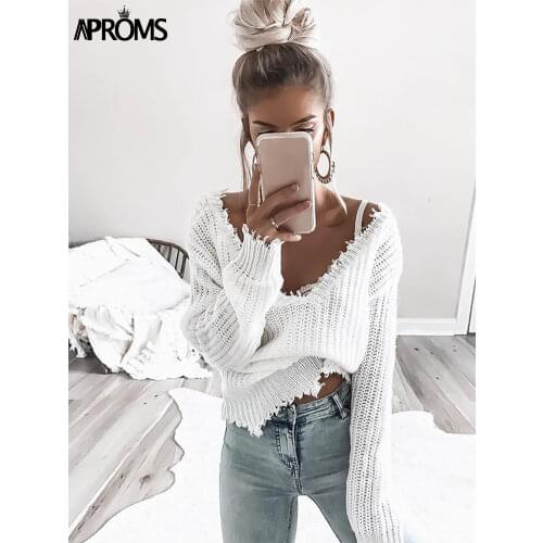 Женские пуловеры с V-образным вырезом APROMS China At AliExpress