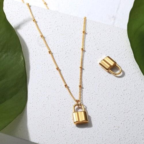 1.5mm Layered Satellite ID Bar Lock Pendant Choker Necklace for Women Girl Gold Stainless Steel Jewelry Personalized DNM33
