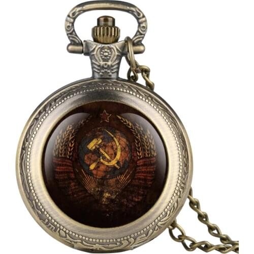 Vintage Soviet Hero Stalin Quartz Pocket Watch for Men Antique Bronze cccp Pendant Watches Women Necklace Clock Gifts