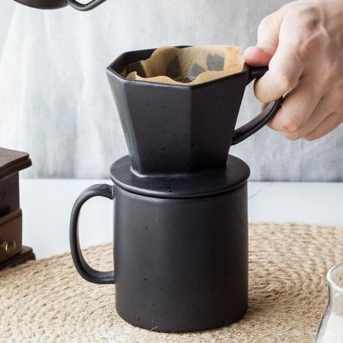 Black Geometric Hand-pushed Coffee Filter Cup Ceramic Simple Home Office Creative Coffee Pot Filter To Send Filter Paper 450ml