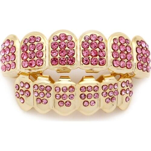 Hip Hop Iced Out Grillz Top & Bottom Teeth Grillz Colorful Punk Gold Tooth Caps Rapper Dental Grills Cosplay 2021