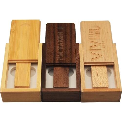 Wooden (10 Free custom logo) wooden USB flash drive USB+box pendrive 8GB 16GB 32GB custom LOGO for photography wedding gift