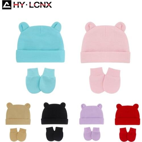 Spring Autumn Korean Cute Baby Ear Decoration Cotton Hat Gloves Boys And Girls Double-layer Warm Outdoor Sports Suit