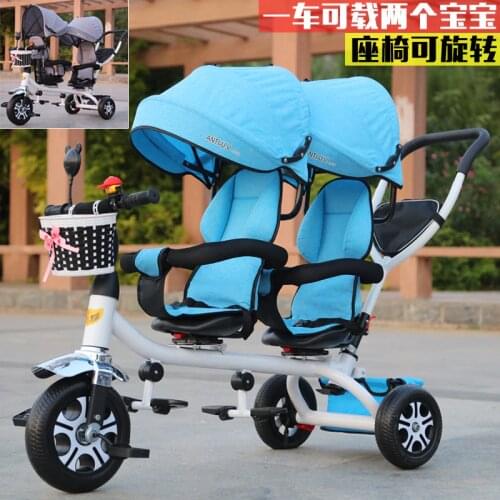 Childrens Tricycle Twin Wheelbarrow Double Baby Bicycle Baby Stroller Kid Kick Scooter Trikes