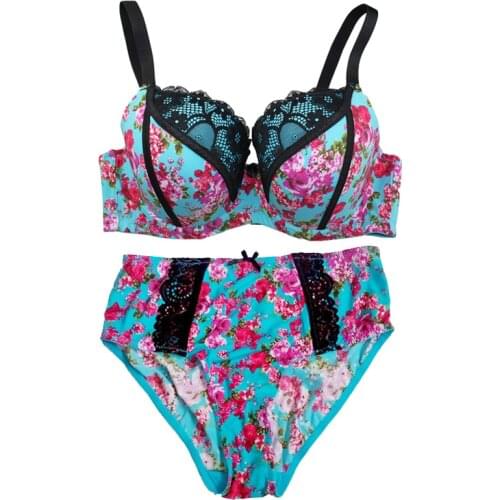 MiaoErSiDai Womens Sexy Bra Set Push Up Hot Brassiere High Waist Panty Lace Flowers Lingerie Plus Size Underwear 30-40 C-G