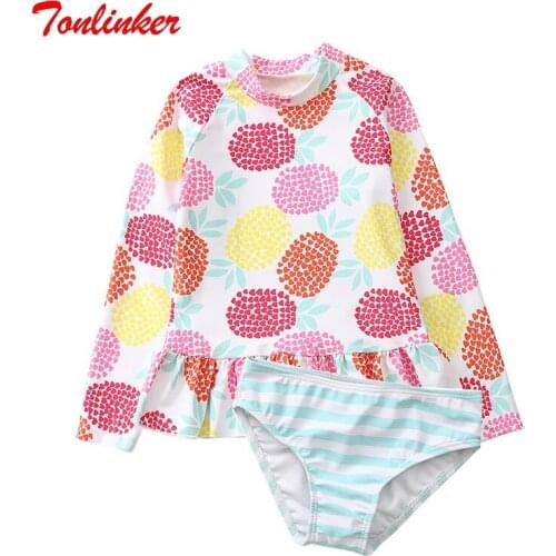 Summer New Children Printed Bikini Animals Swimwear Infant Baby Girls Sun Long Sleeve Swimsuit Bathing Clothes Beach Wear