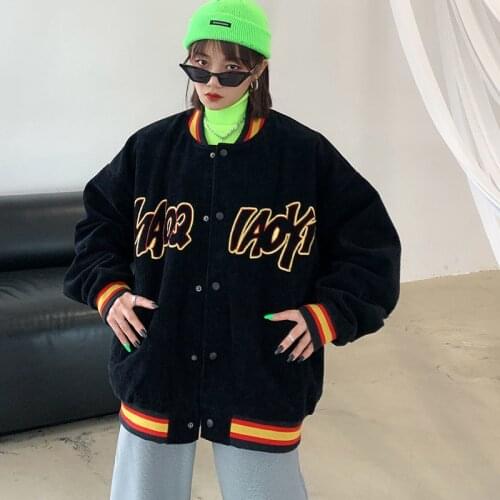 Chic Autumn Bomber Jacket Unisex Harajuku Loose BF Jacket ins Embroidery Sports Baseball Coat Hip Hop Autumn Long Sleeve Female