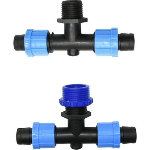 Male 1/2 3/4 to 16mm drip tape tee water splitter 1/2" irrigation drip tape hose splitter 2-way Connector 2 Pcs