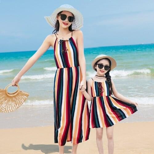 Summer Mom and Daughter Dress Version Parent-child Silk Princess Vestidos Mother and Daughter Vacation Bohemian Beach Dress
