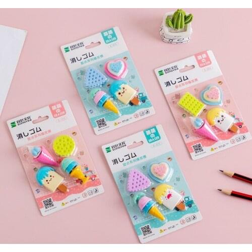 4pcs Cute Food Girl Eraser Rubber Novelty Kids Student Learning Office Stationery for Child Creative Gift Kids Eraser