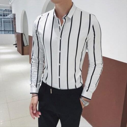 Mens Brand Long Sleeve Shirts Mens Fashion Business Casual Striped Slim High Quality Shirts Professional Wedding Dress Shirts