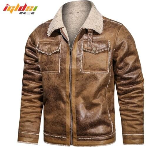 Mens Winter Warm Faux Leather Jacket Windproof Outwear Fleece Cashere Coats Male Thick Streetwear Biker Jacket Plus Szie 4XL