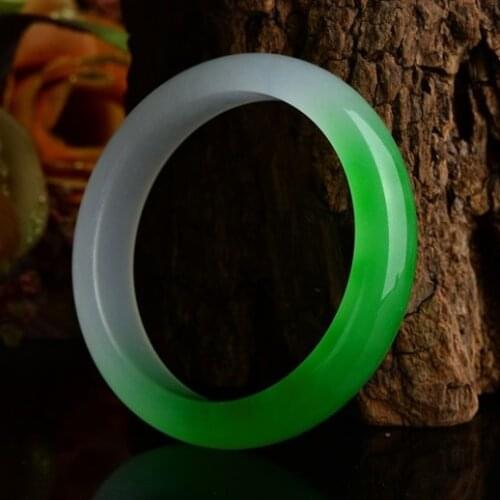 Natural ice semi floating flowers green jade bracelet fresh female carved quartzite jade bracelet bracelet 60---62mm