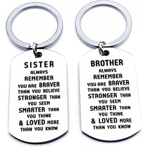 New Diy stainless steel Key Chain brother/sister Remember you are brave keychain bag car key Ring party gift K2195