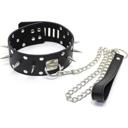 New BDSM Punk Rivets +Lock Leather Collar Necklace Metal Traction Bondage Sex Erotic Toys Sex Toys for Couples