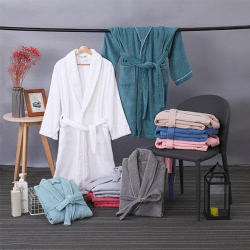 Solid Hotel Robe 100% Cotton Robes Toweling Terry Robe Lovers Men And Women Robe Bathrobe Soft Sleeprobe Female Casual Homewear