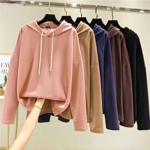 Autumn Winter Warm Long Sleeve Hooded Women Sweetshirts Simple Casual Solid Hoodies Women Plus Velvet Cotton Ladies Tops C7474