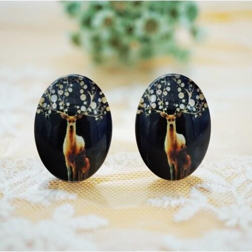 10PCS/lot oval 13MM X 18MM deer Glass Cabochon for bracelet necklace women earring rings brooch DIY Jewelry hand made supply