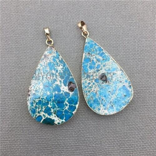 Blue Imperial Jaspers Charms,Sea Blue Sediment Jaspers Slice Water Drop Pendant,Natural Stone Slice Pendant MY0336
