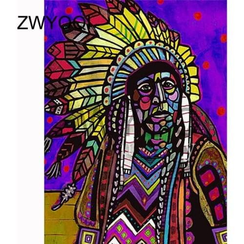Full Round Diamond embroidery Indian man 5D DIY Diamond painting Cross stitch Indian Full Square Diamond mosaic Indian feather