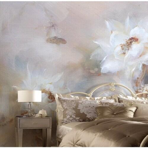 Custom retro wallpaper, lotus oil painting for the living room bedroom TV background wall waterproof wallpaper papel de parede