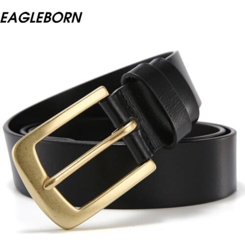 Men Belt Retro Leather Pure Copper Buckle Casual Jeans Belt Pin Buckle Middle-aged Belt Head Layer Cowhide Belt Men Leather Belt