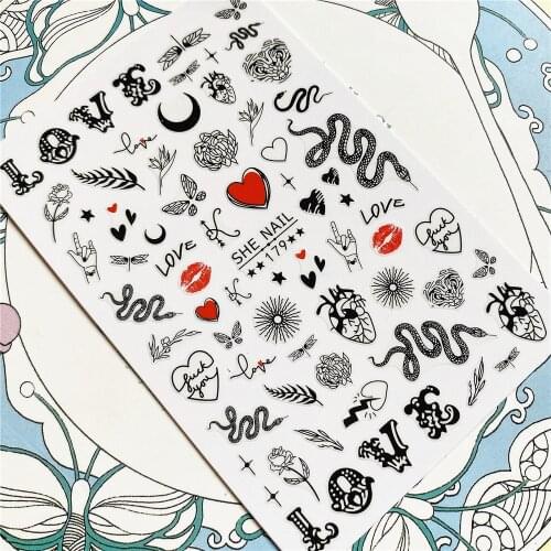 SHE-179 Snake heart love 3D Back glue Nail Art Stickers Decals Sliders Nail ornament decoration