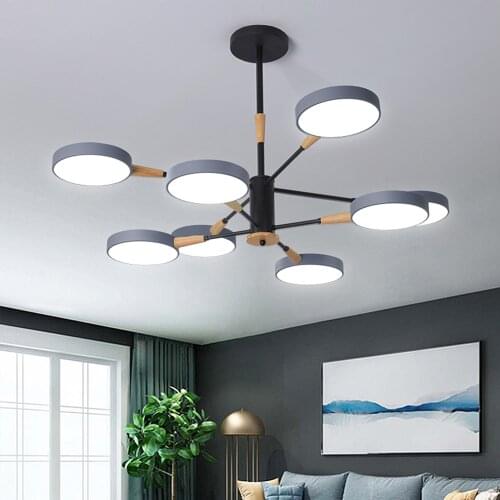 Contemporary Suspension Round Wooden Luster Led Chandelier Lighting for Bedroom Living Room Restaurant Indoor Modern Nordic Deco