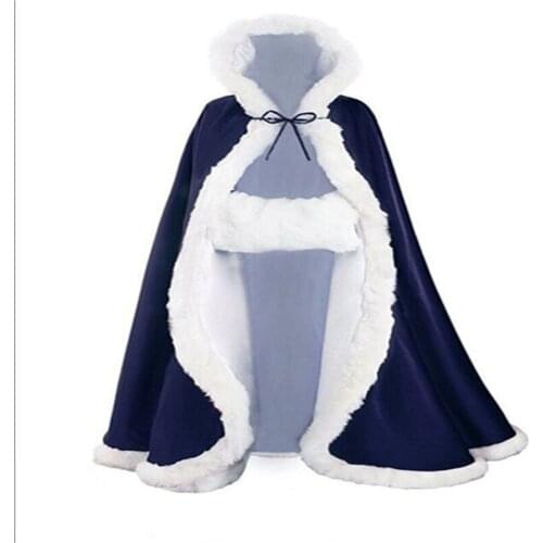 Wedding Cloaks Hooded with Faux Fur Trim Warm Adult Winter Wedding Jacket Bridal