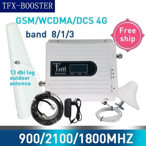 TFX-BOOSTER 13dbi log antenna 900 1800 2100 Tri-Band Booster 2G 3G 4G LTE 1800 Cellular Signal Amplifier 70db Signal Repeater