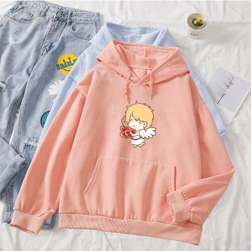 Kawaii Harajuku Hoodie Women Ullzang Cute Cartoon Angel Korean Style Cotton Sweatshirt Oversized Graphic Hoodies Casual Girl Top