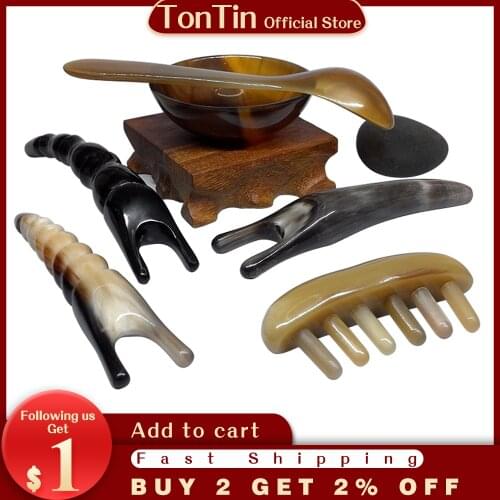 Tontin High Quality Buffalo Ox Horn Spoon Bowl Beetle Shape Guasha Scraping Facial Beauty Salon Tool