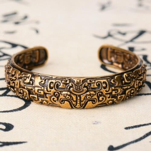 Kaiguang Taoist jewelry, Tianyan copper bracelet, Animal face lines, bracelets for men and women, Retro Chinese Bracelet