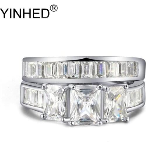 YINHED Original 18KRGP Stamp Gold Filled Rings Luxury Wedding Ring Set for Women 5A CZ Zircon Party Finger Ring Jewelry R631