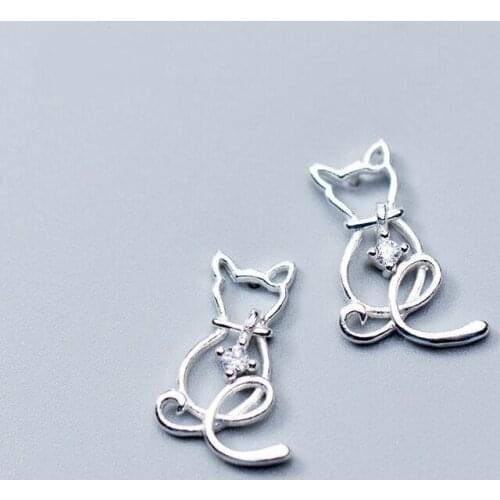 Female Crystal Cat Earrings Fashion 925 Sterling Silver Jewelry Vintage Stud Earrings For Women eh844