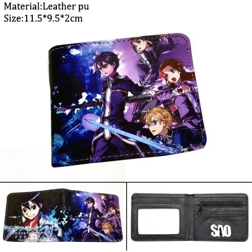 Sword Art Online SAO PU Wallet Unisex Card Holder Teenger Cartoon Casual Short Layers Print Student Boys Girls Purses