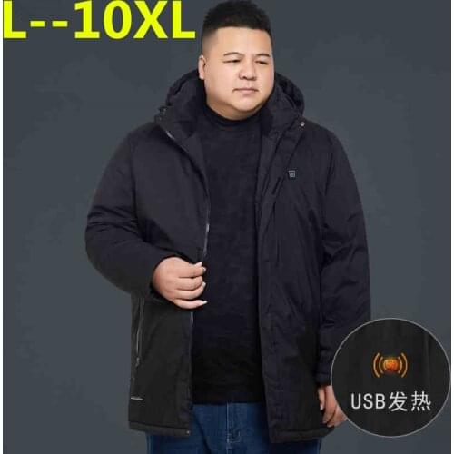 10XL 8XL Electric heating Winter Mens Long Jacket Parkas Men Warm Casual Parka Coat WindProof Thickening Hat Jacket Parka Men