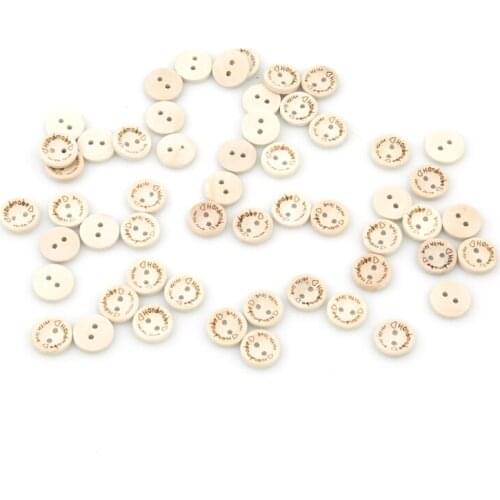 100pcs Carving Handmade With Love Wood Buttons Flatback 2 Holes Wooden Button Sewing Tools DIY Scrapbook Patchwork Accessories