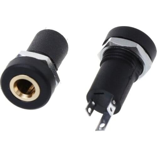 2X 3.5MM Jack Socket 3 Black Stereo Solder Panel Mount Gold With Nuts