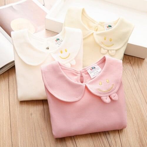 2021 Spring Autumn 2-10 Years Old Baby ChildrenS Clothing Long Sleeve Solid Candy Color Cute Cartoon Kids Girls Basic T Shirts