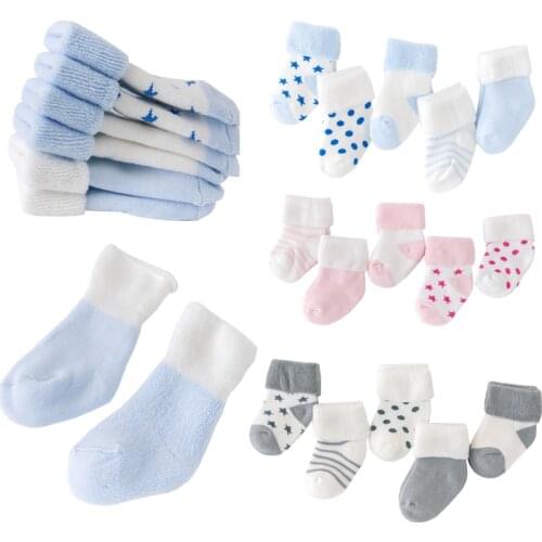5Pair/lot New boy and girl baby socks thick newborn autumn and winter warm foot sock