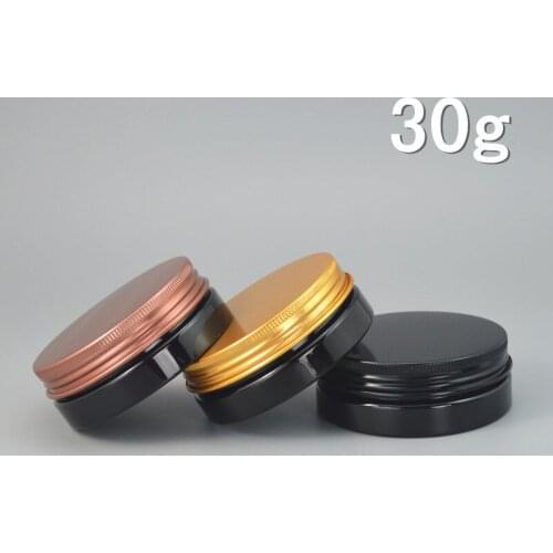 60pc/lot 30ml Black Plastic Cosmetic Jar Serum Bottle Black Gold Brown Aluminum Cap DIY Refillable Eyes Cream Powder Case